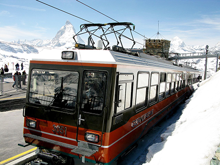 SGornergrat Cog Railway, Zermatt - the first electric mountain train in the world. The line opened in 1898.