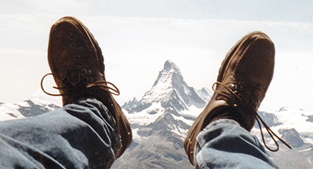 View of Matterhorn through my legs from a Parapente chute